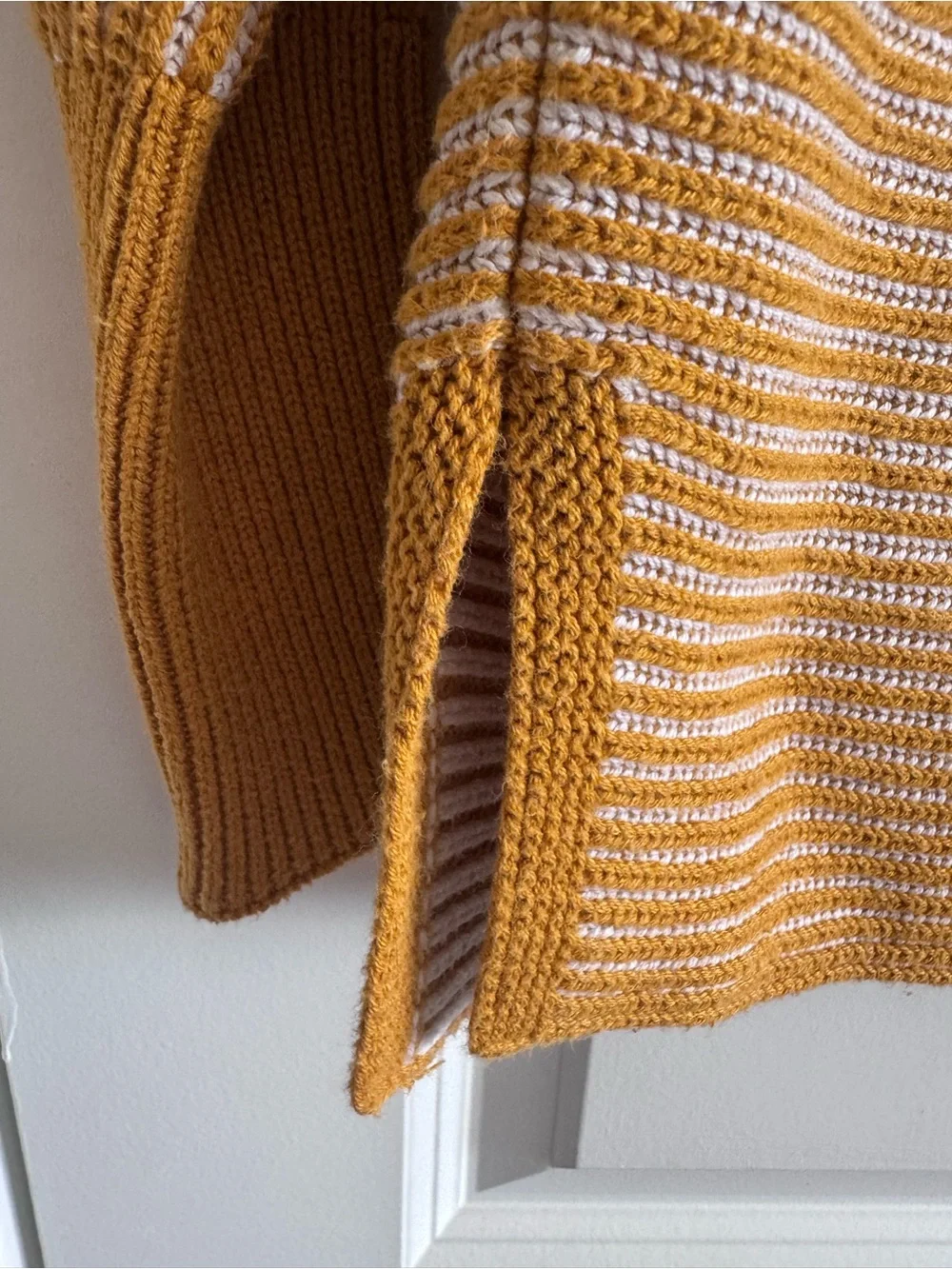 Max Studio Mustard and Cream Striped Crewneck Sweater